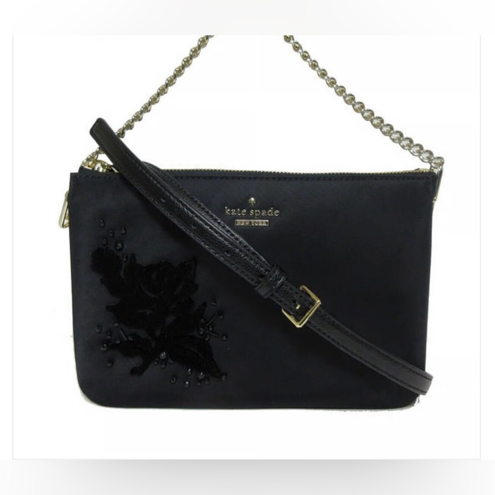 NWT Rare KATE SPADE NEW YORK MADELYNE Down Place Embellished Crossbody Bag Black